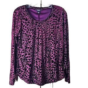 Vera Wang Blouse Sheer Velvety Purple Fully Lined bodice Sheer Sleeves Sz S